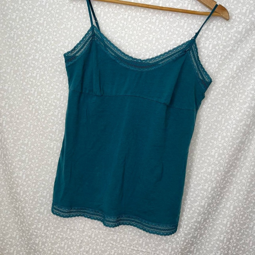 American Eagle Outfitters Teal Cami with Lace Trim